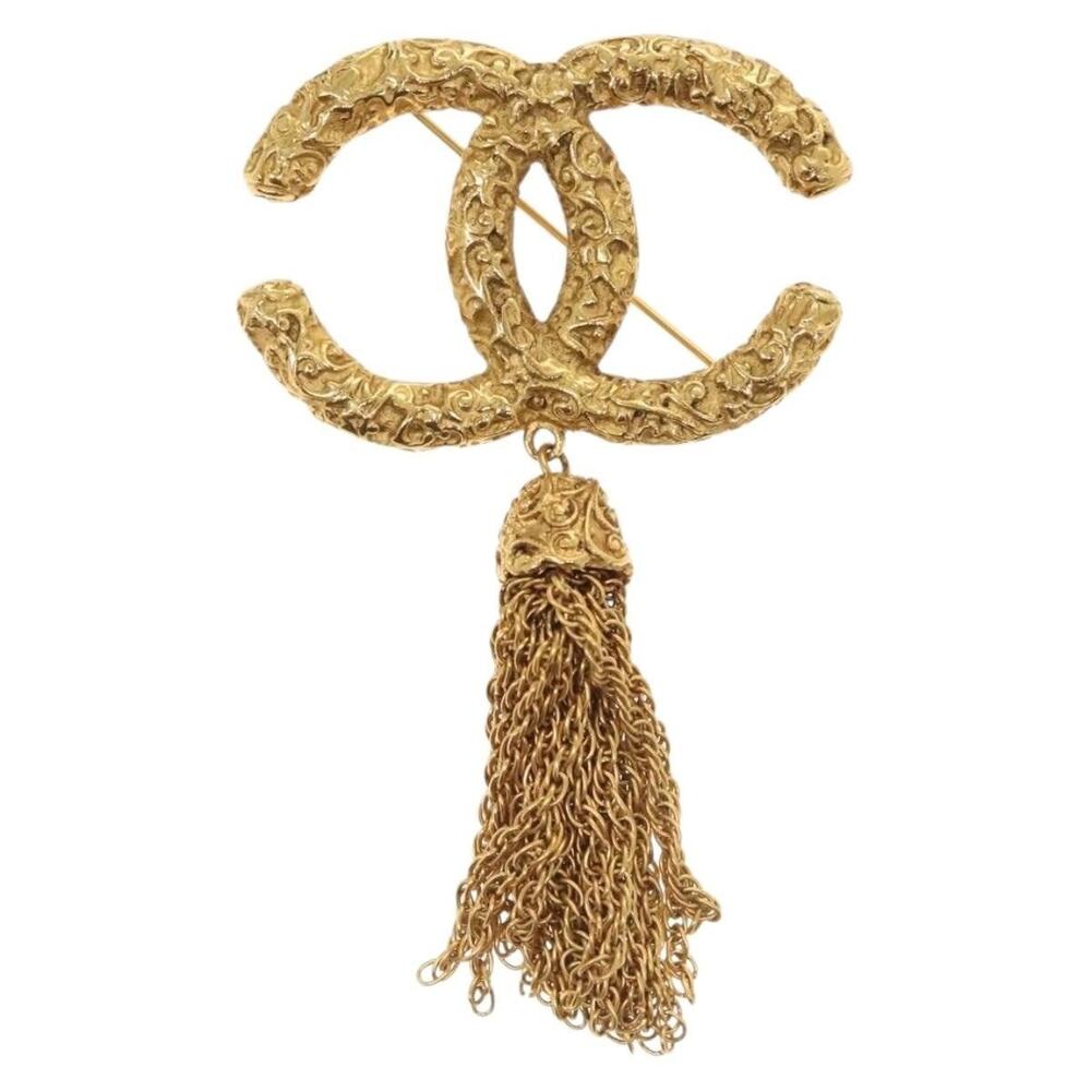 Chanel CC Logo Lava Fringe Brooch Metal Gold CC